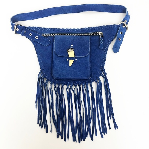 LF Handbags - LF RAJ Royal Blue Fringe Suede Belt Bag Fanny Pack